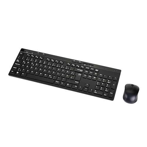 Amazon Basics – Tastatur-Maus-Set, volle Größe, kabellos, USB-Empfänger mit 2,4 GHz, DE-Layout, schwarz von Amazon Basics