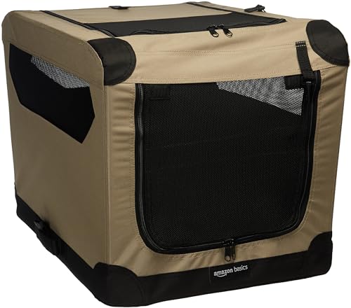 Amazon Basics 2 türige Tragbar weich faltbar käfig für Hund oder Katze, S (66 x 46 x 46 cm), Braun von Amazon Basics