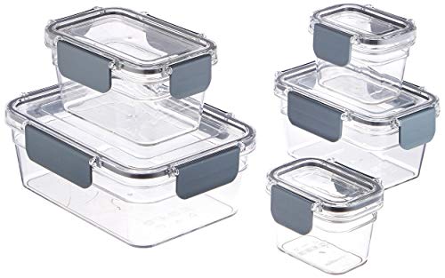 Amazon Basics Tritan-Frischhaltedose mit Verschluss, 10er-Pack, (5 dosen + 5 deckeln), Klar von Amazon Basics