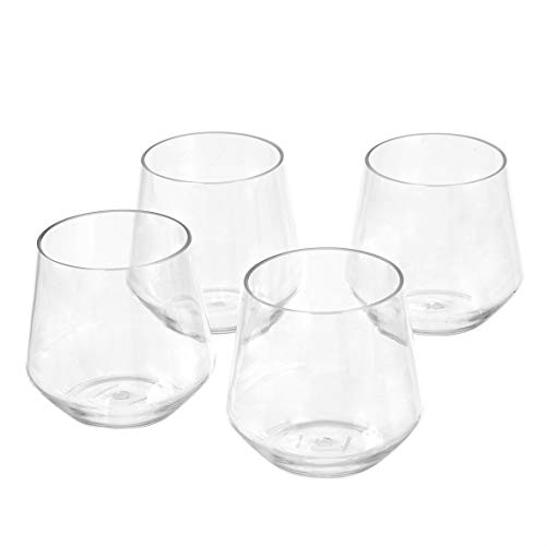 Amazon Basics Tritan Weinglas, BPA-frei, Kunststoff, ohne Stiel, 370 ml, transparent, 14 Unzen, 4 Stück, Klar von Amazon Basics