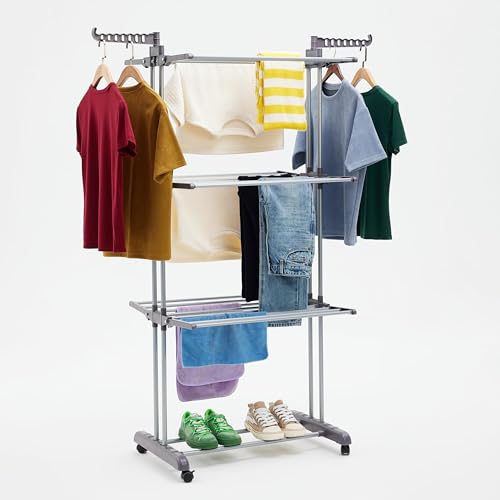 Amazon Basics Turm-Wäscheständer für innen mit faltbaren Flügeln, Garten, Grau, 4-stufig, 126 x 64 x 173 cm (L x W x H) von Amazon Basics