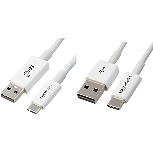 Amazon Basics - USB C Kabel auf USB Typ A, USB 3.1, 2. Generation, 0,9 m, Weiß & USB Type C to USB A 2.0 Male Cable - 6 feet (1.8 Meters) - Weiß von Amazon Basics