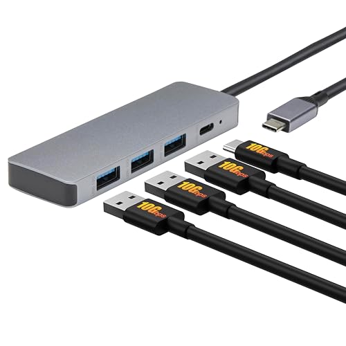 Amazon Basics USB-Hub-Dock für USB 3.2/3.1 2. Generation, 10 Gbit/s, USB-C auf 1 x USB-C / 3 x USB-A, geeignet für Windows/Mac, Silber, Schwarz von Amazon Basics