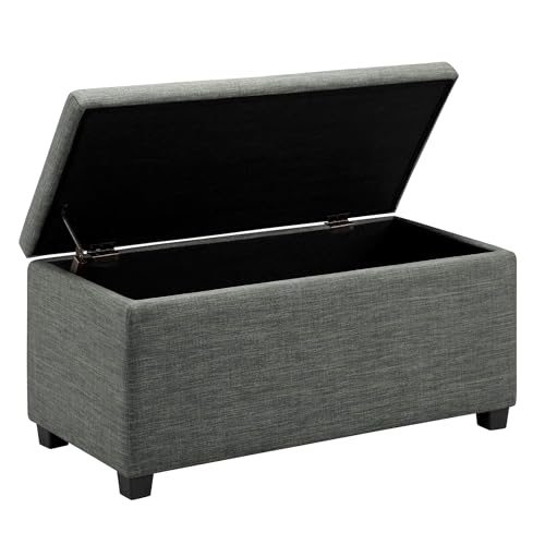 Amazon Basics Bank für den Eingangsbereich, rechteckig, gepolstert, mit Stauraum, Schlafzimmer, Flur, Polsterhocker, Leinenoptik, Dunkelgrau, 42 x 91 x 43 cm von Amazon Basics
