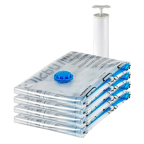 Amazon Basics Vakuum-Kompressionsbeutel, Aufbewahrungsbeutel, mit Handpumpe, Reißverschluss, Größe X-Jumbo, 4-er Pack, für Kleidung, Transparent von Amazon Basics