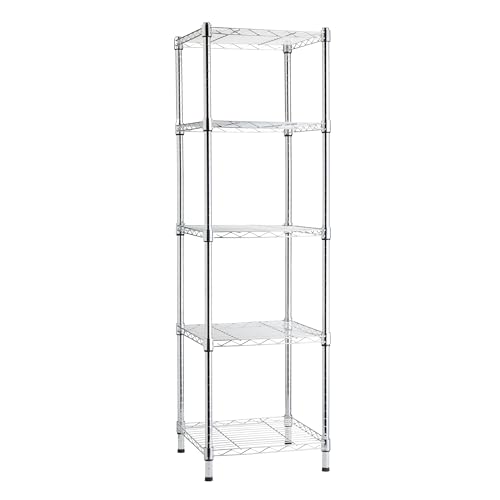Amazon Basics Verstellbares Turmregal mit 5 Regalböden, Lagereinheit, Chrom, 40.6 x 40.6 x 137.2 cm (T x B x H) von Amazon Basics