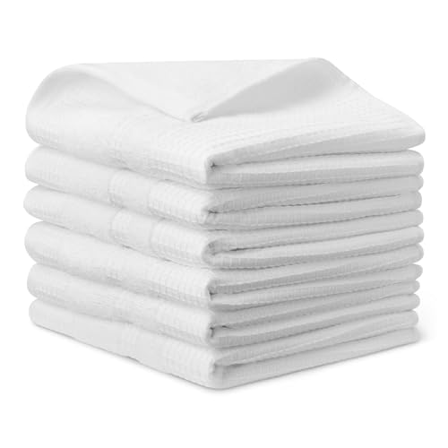 Amazon Basics Waffel-Geschirrtücher aus 100% Bio-Baumwolle - Hochsaugfähig, Schnelltrocknend, Fusselfrei Küchentücher, 38 x 64 cm, 6er-Set, Weiß von Amazon Basics