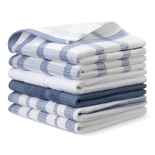 Amazon Basics Waffel-Geschirrtücher aus 100% Bio-Baumwolle - Hochsaugfähig, Schnelltrocknend, Fusselfrei Küchentücher, 38 x 64 cm, 6er-Set (Sortiert Marineblau, Weiß) von Amazon Basics