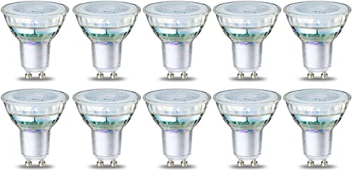 Amazon Basics Warmweiß LED-Leuchtmittel, GU10-Spots, 4 W (entspricht 50-W-Glühbirne), klares Filament, nicht dimmbar, 10 Stück (1er Pack) von Amazon Basics