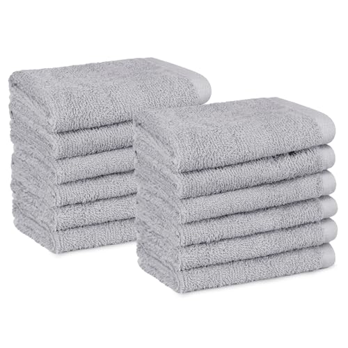 Amazon Basics Gesichtshandtücher für Badezimmer, 100 % Baumwolle, besonders saugfähiger Waschlappen, schnelltrocknend, Handtücher für Beautysalon, 30 x 30 cm, Grau, 12er-Pack von Amazon Basics