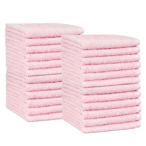 Amazon Basics Gesichtshandtücher für Badezimmer, 100 % Baumwolle, besonders saugfähiger badetuch, schnelltrocknend, Handtücher für Beautysalon, 30 x 30 cm, 24er-Pack, Blütenrosa von Amazon Basics