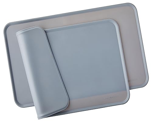 Amazon Basics - Wasserabweisende Napfunterlage aus Silikon, Unterlage für Haustierfutter, 47 x 29 cm, Grau (2er-Pack), Einzelbett von Amazon Basics