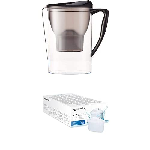 Amazon Basics Wasserfilter 2,3 Liter - Schwarz & Wasserfilterkartusche, Brita Maxtra+ Compatible | 12er Packs | mit einem Tischwasserfilter BRITA-Modellen MAXTRA/MAXTRA+ von Amazon Basics