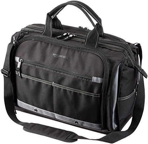 Amazon Basics Werkzeugtasche für Elektriker mit 50 Fächern, Schwarz & Grau, 45.72L x 27.94W x 35.56H cm von Amazon Basics