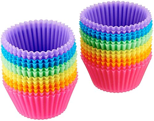 Amazon Basics Rund Wiederverwendbare Backförmchen aus Silikon, 24 Stück (backofenfest bis 220 °C), Mehrfarbig von Amazon Basics