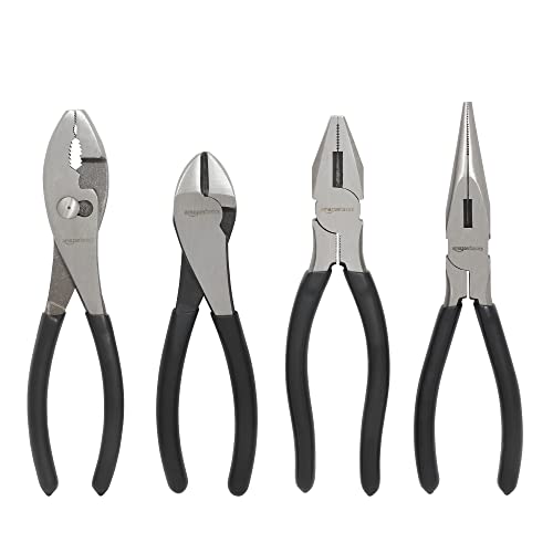 Amazon Basics Zangen-Set, inklusive Seitenschneider, 4 Stück, Schwarz und Silberfarben von Amazon Basics