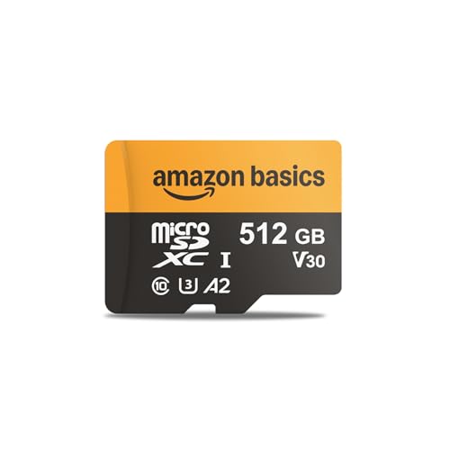 Amazon Basics 512-GB-microSDXC-Karte mit Adapter, Lesegeschwindigkeit bis zu 200 MB/s, 1er-Pack von Amazon Basics