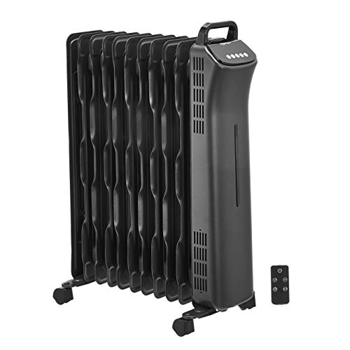 Amazon Basics tragbarer digitaler Ölradiator mit 11 fins ECO-Wellenrippen und Fernbedienung, 2.5 W, Schwarz von Amazon Basics