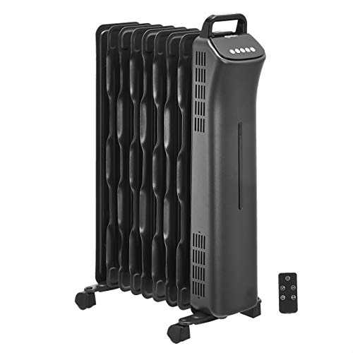 Amazon Basics tragbarer digitaler Ölradiator mit 9 fins ECO-Wellenrippen und Fernbedienung, 2000 W, Schwarz von Amazon Basics