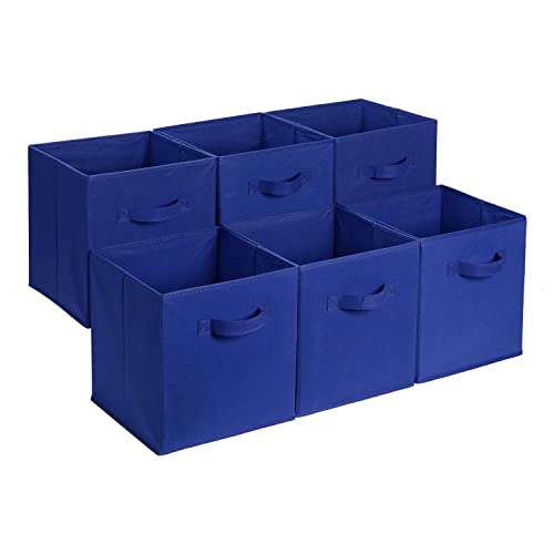 Amazon Basics zusammenklappbarer Aufbewahrungswürfel/Organizer aus Stoff mit Griffen, 33 cm x 33 cm x 33 cm, Einfarbig Marineblau, 6 Stück von Amazon Basics