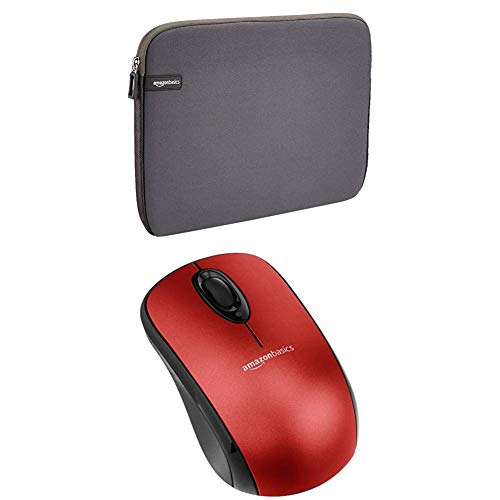 Set Amazon Basics 13.3-INCH LAPTOP SLEEVE - GREY + Amazon Basics WIRELESS MOUSE WITH NANO RECEIVER - RED von Amazon Basics