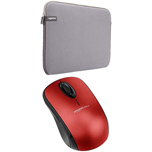 Set Amazon Basics 15-INCH TO 15.6-INCH LAPTOP SLEEVE - GREY + Amazon Basics WIRELESS MOUSE WITH NANO RECEIVER - RED von Amazon Basics