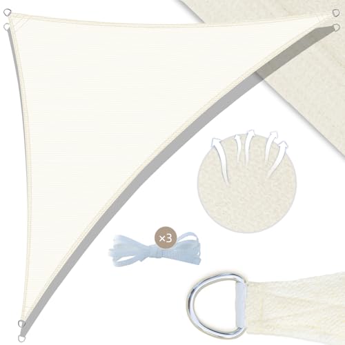 UMI Sonnensegel 4x4x5,65m Dreieckig HDPE Winddurchlässig 95% UV Schutz mit Seilen für Garten Balkon Terrasse Camping-Creme von Amazon Brand - Umi