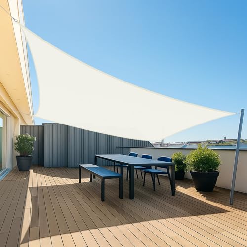 UMI Sonnensegel Wasserdicht 2x2m Rechteckig Sonnenschutz Wetterschutz PES Polyester Segel Baldachin 95% UV Schutz mit Seilen für Garten Balkon Terrasse- Creme von Amazon Brand - Umi