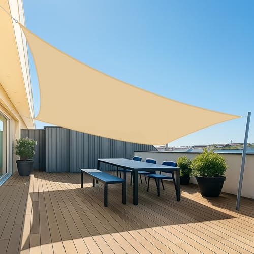 UMI Sonnensegel Wasserdicht 4x6m Rechteckig Sonnenschutz Wetterschutz PES Polyester Segel Baldachin 95% UV Schutz mit Seilen für Garten Balkon Terrasse- Sand von Amazon Brand - Umi