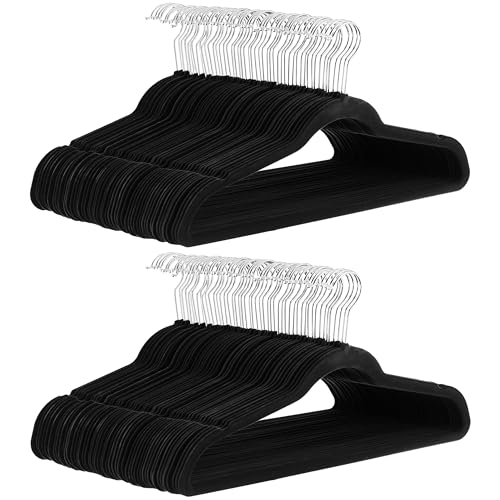 Amazon Basics Schmale und rutschfeste Kleiderbügel für Hemden/Anzug/Kostüm, 100er-Pack, Schwarz von Amazon Basics