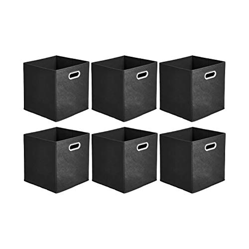 Amazon Basics Aufbewahrungswürfel aus Stoff, faltbar, mit ovalen Ösen, 6er-Pack, Schwarz von Amazon Basics