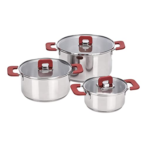 Amazon Basics 3 Stück Kochtopf-Set - Edelstahl, anti-haftend, induktionsgeeignet, mit Deckeln - 16/20/24 cm von Amazon Basics