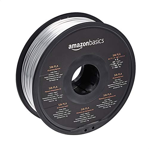 Amazon Basics 3D-Drucker-Filament aus SILK-PLA-Kunststoff, 1.75 mm, 1-kg-Spule, silberfarben von Amazon Basics