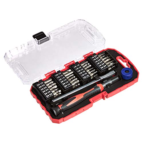 Amazon Basics PräzisionsschraubendreherBitSet, 51 stück, 1er-Pack, Schwarz, Rot, Silber von Amazon Basics