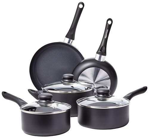 Amazon Basics 8-teiliges Kochgeschirr mit Antihaftbeschichtung, Schwarz von Amazon Basics
