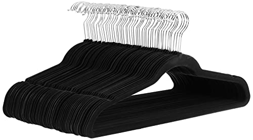 Amazon Basics Schmale und rutschfeste Kleiderbügel für Hemden/Anzug/Kostüm, 50er-Pack, Schwarz von Amazon Basics