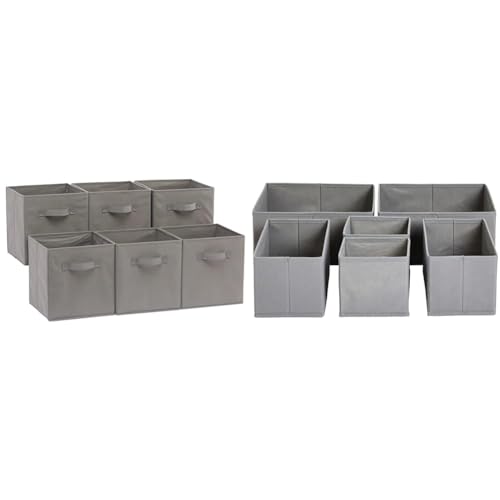 Amazon Basics - Aufbewahrungsboxen in Würfelform, faltbar, 6er-Pack, Grau & Schubladen-Organizer für Kleidung, 6er-Set von Amazon Basics