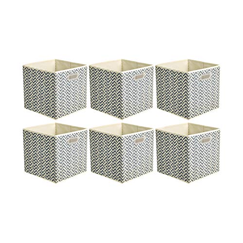 Amazon Basics Aufbewahrungswürfel aus Stoff, faltbar, mit ovalen Ösen, 6er-Pack, Zackenmuster in Grau von Amazon Basics