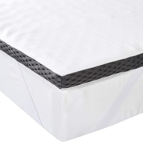 Amazon Basics - Matratzen Topper 135 x 190 cm, 4 cm Höhe Memoryschaum Matratzenauflage mit Bändern, weiß von Amazon Basics