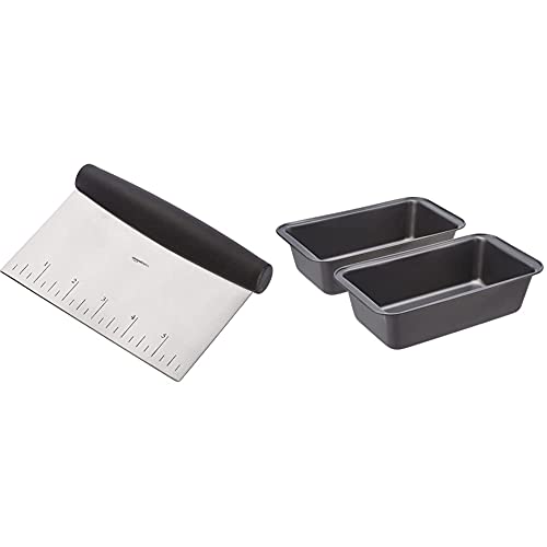 Amazon Basics - Brotbackform, antihaftbeschichtet, Karbonstahl, 20,3 cm x 10 cm, 2er-Pack & Mehrzweck-Küchenschneider/-schaber, Edelstahl von Amazon Basics