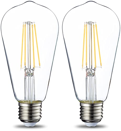 Amazon Basics LED-Leuchtmittel im Vintage-Stil, ST64, Edison-Sockel E27, 7 W (entspricht 60-W-Glühbirne), Warm weiß, nicht dimmbar, klares Filament, 2Stück von Amazon Basics