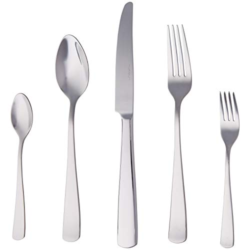 Amazon Basics Essbesteck-Set mit Eckiger Rand, Edelstahl, 20 Stück Set, für 4 Personen, Silberfarben von Amazon Basics