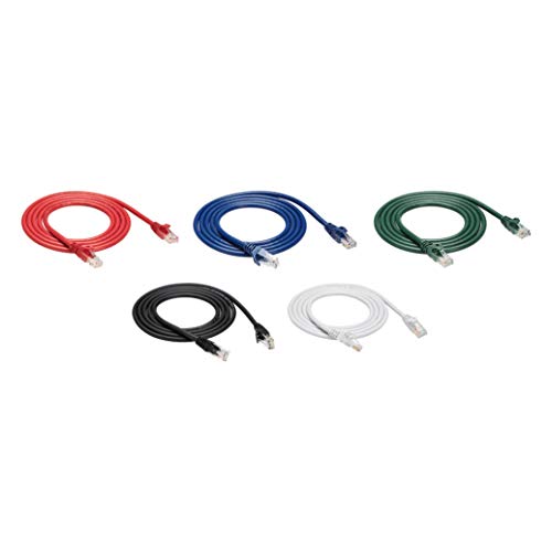 Amazon Basics Ethernetkabel Cat6, knickgeschützt, 152 cm, 5 Stück, RJ45, Schwarz/rot/blau/weiß/grün von Amazon Basics
