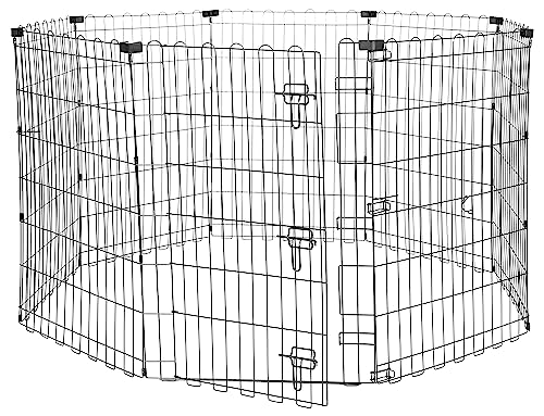 Amazon Basics Achteckig, Laufgehege für Hunde und andere Haustiere, faltbar, Metall, mit Tür, 91 cm, Schwarzer von Amazon Basics