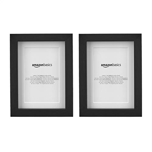 Amazon Basics Rechteckig, 2 Stück, Fotorahmen mit Matte - 13 x 18 cm, mattiert zu 10 x 15 cm, Schwarz von Amazon Basics