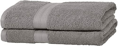 Amazon Basics Handtuch-Set, ausbleichsicher,2 Badetücher, Händehandtuch, grau, 2 Stück, 1er-Pack, 100 Prozent Baumwolle 500g/m², 70 L x 60 B cm von Amazon Basics