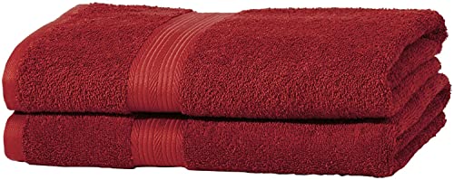 Amazon Basics Handtuch-Set, ausbleichsicher, 140 x 70 cm, 2 stück, Badetuch, rot, 100 Prozent Baumwolle 500g/m² von Amazon Basics