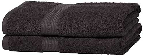 Amazon Basics 2 Stück Handtuch-Set, ausbleichsicher, 2 Badetuch, Schwarz, 100 Prozent Baumwolle 500g/m², 70 L x 140 B cm von Amazon Basics