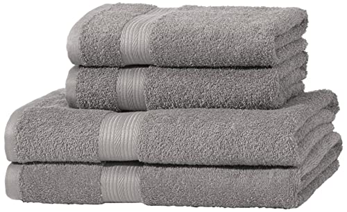 Amazon Basics Badetuch und Handtuch, 4 Stück (2 Bäder und 2 Hände), 60 x 70 cm aus 100 % Baumwolle, farbecht, Grau von Amazon Basics