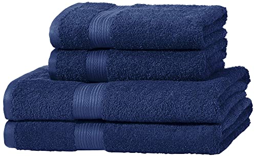 Amazon Basics Badetuch 4er-Pack 2 Badetücher und 2 Handtücher, ausbleichsicher, Königsblau, 100% Baumwolle 500g/m², 70 L x 60 W cm von Amazon Basics